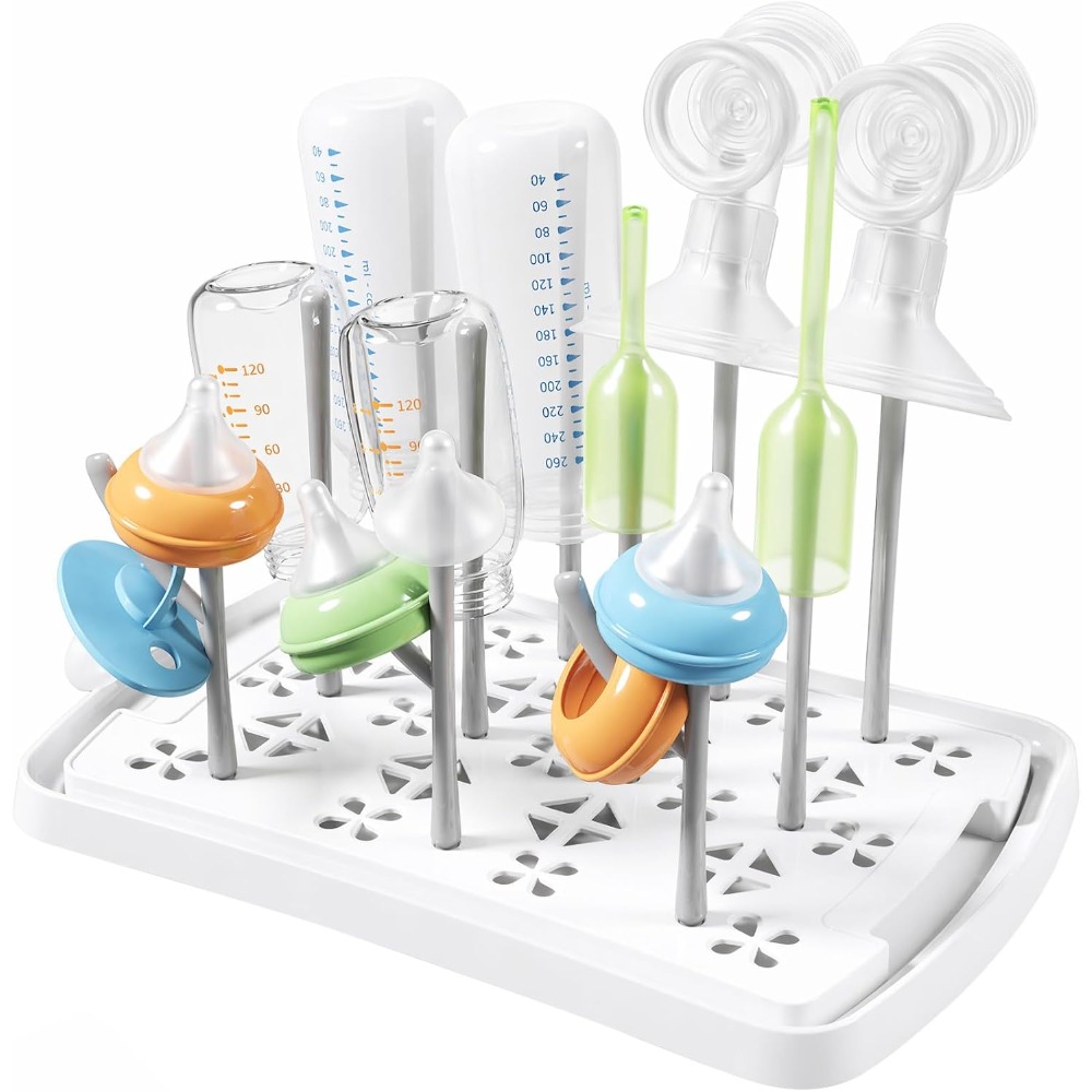 Baby Clothing Drying Rack - Scolapiatti per biberon con vassoio, portatile,